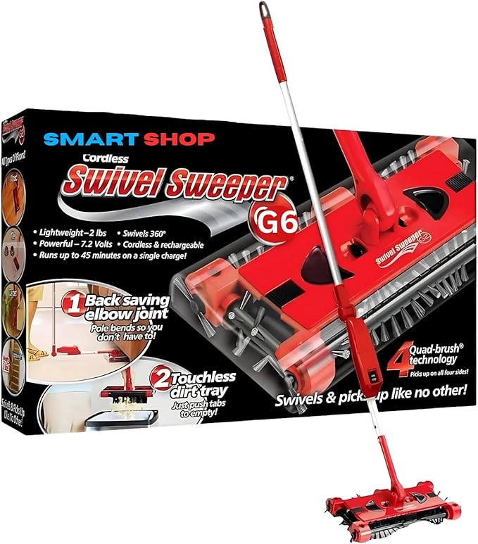 Matura electrica, Mop electric fara fir Swivel Sweeper G6, 360°, reincarcabil, 4 perii rotative, recipient colectare, autonomie 45 min