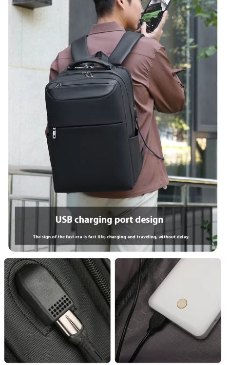 Rucsac Laptop Business Urban, Compartimentare Inteligenta, Port USB, Rezistent la Apa, Negru